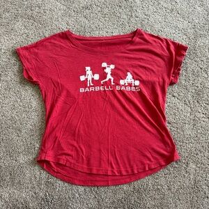 Barbell Babes Red Scoop Neck Graphic T-Shirt Size Small